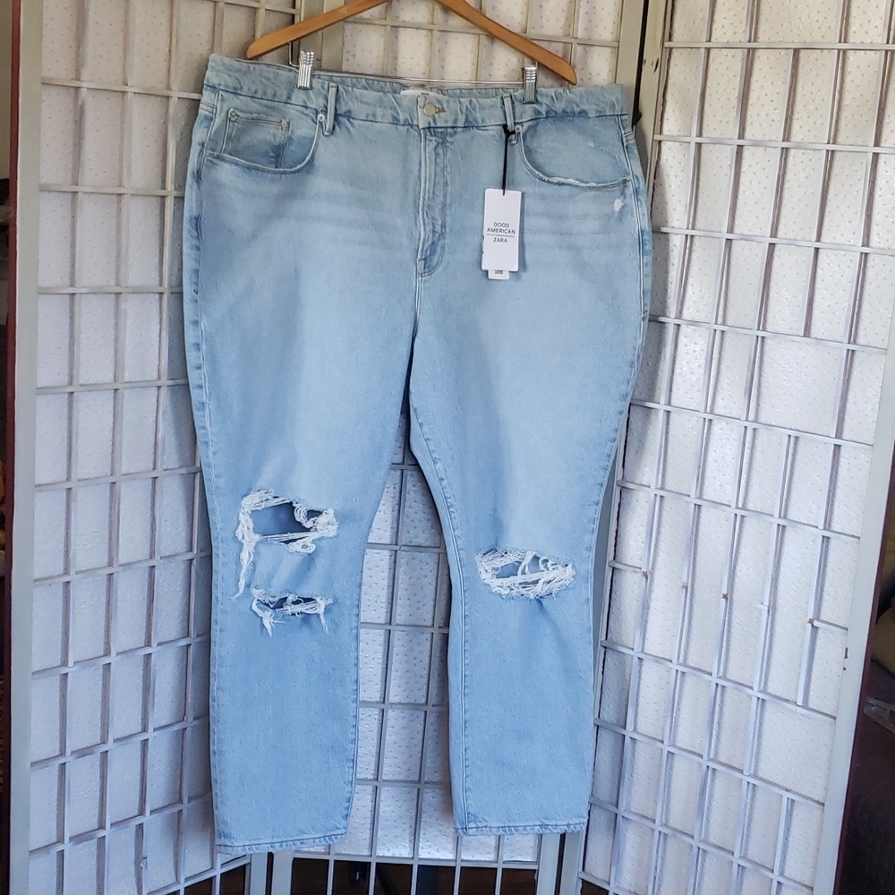 Good American with Zara slim fit high rise destroy knees nwt jeans 24